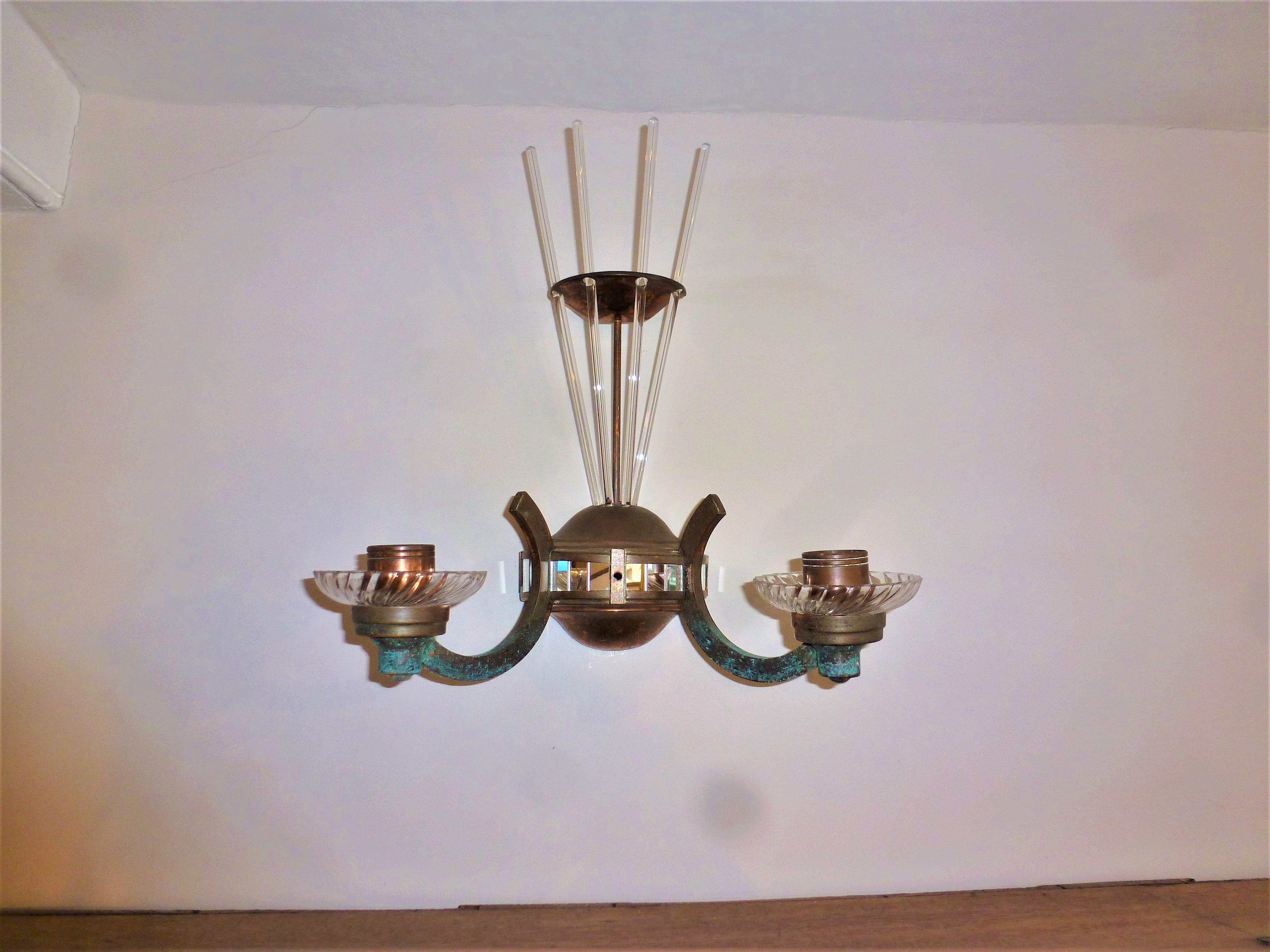 Pair of French Art Deco 1930 Copper Mosaic Glass Wall Scone Lights Lighting For Sale 2