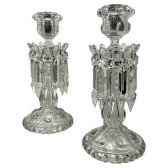Antique Pair French Baccarat France Full Lead Crystal Candlesticks Candelabra