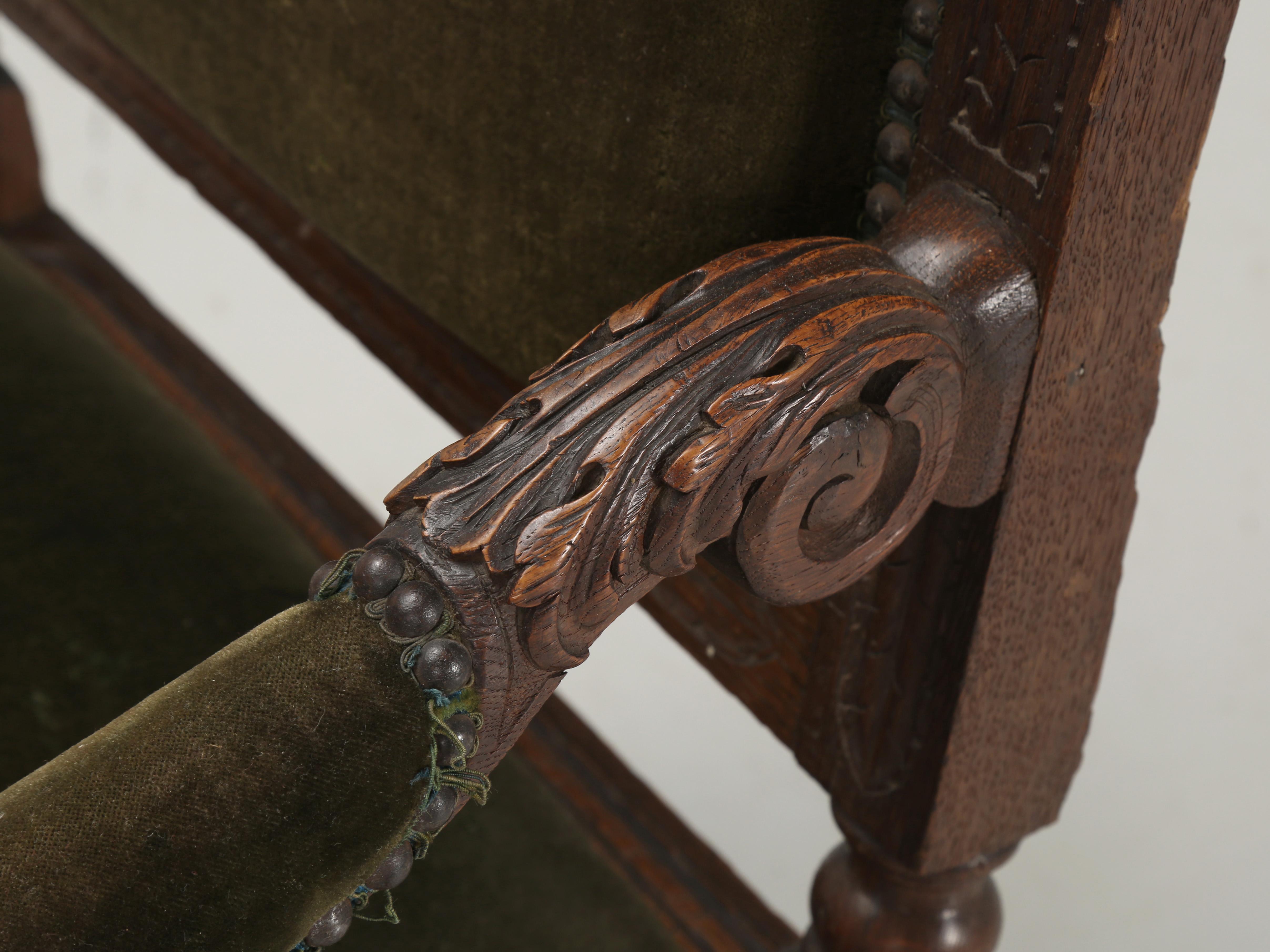 Late 19th Century Antique Pair French Barley-Twist Arm Chairs, Great Carving, Old Mohair c1800's 