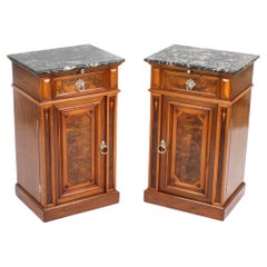 Antique Pair French Bedside Cabinets Marble Tops 19th C