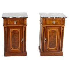 Antique Pair French Bedside Cabinets Marble Tops 19th C