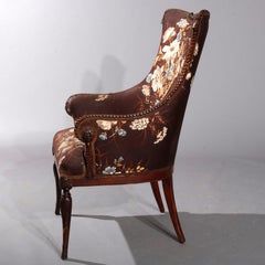 Antique Pair of French Bergère Floral Tapestry Fireside Chairs, circa 1920