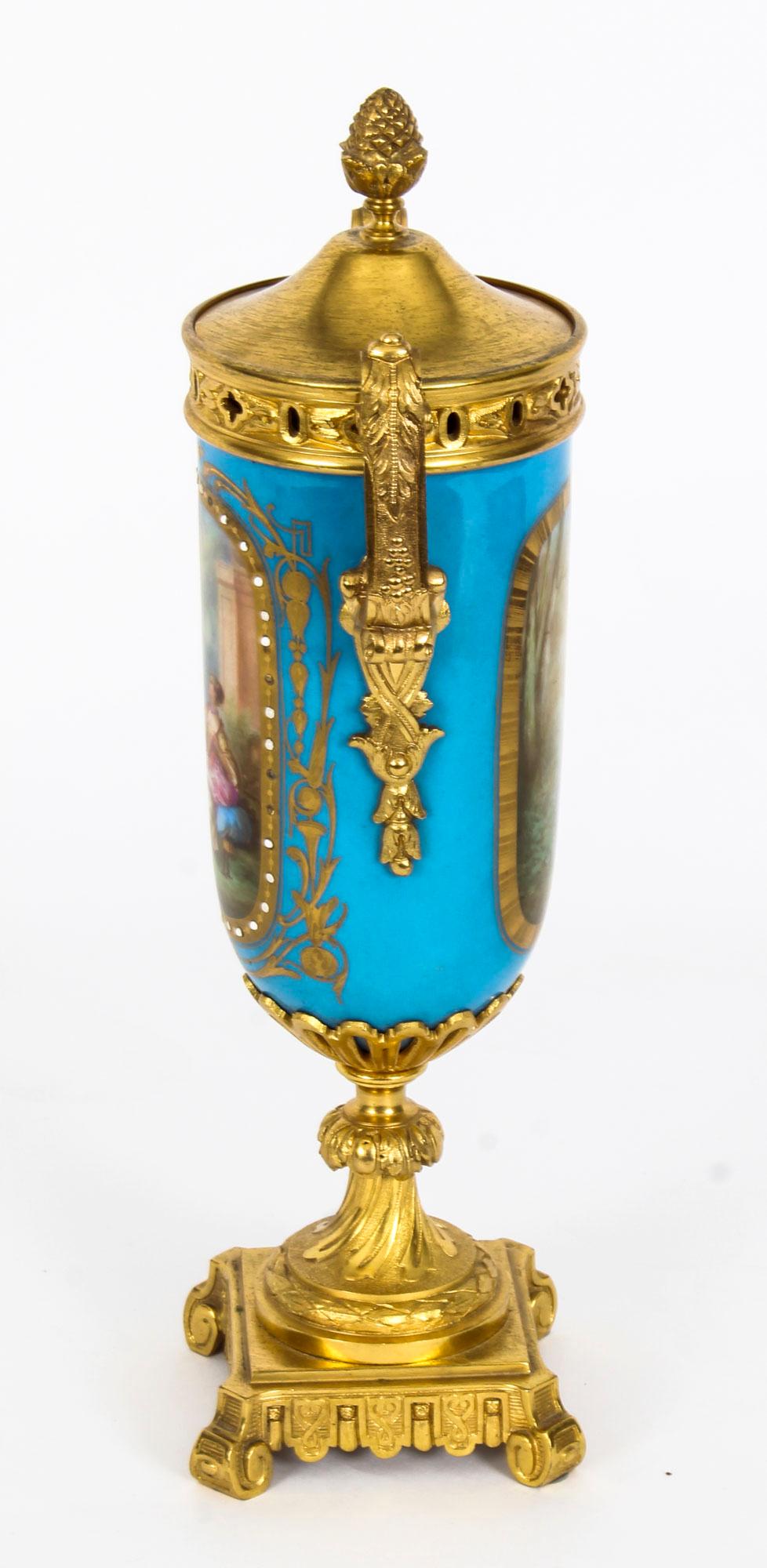 Porcelain 19th Century Pair of French Bleu Celeste Ormolu Mounted Sevres Lidded Vases