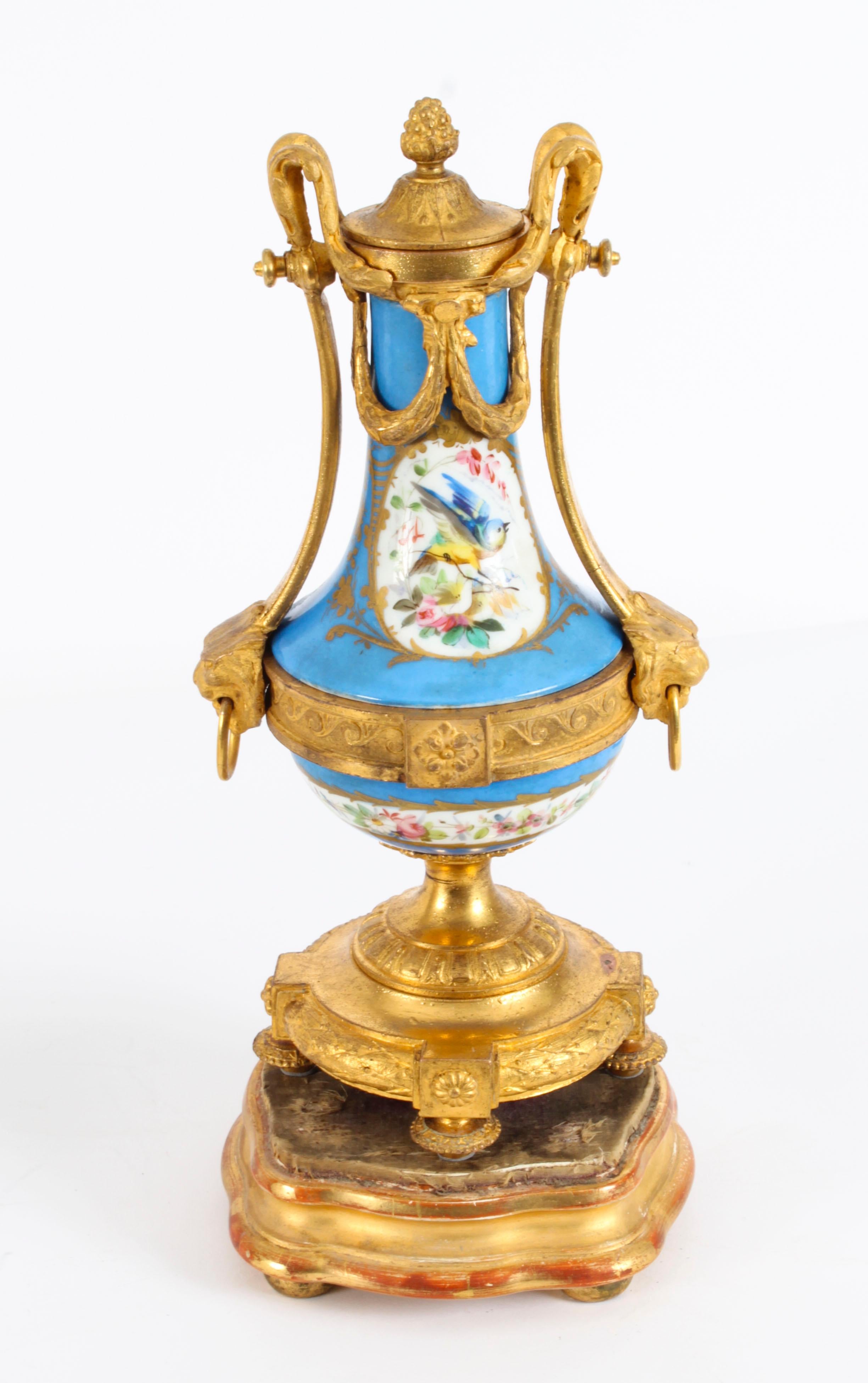 Antikes Paar franzsische Bleu Celeste-Svres-Urnen, 19. Jahrhundert im Angebot 12