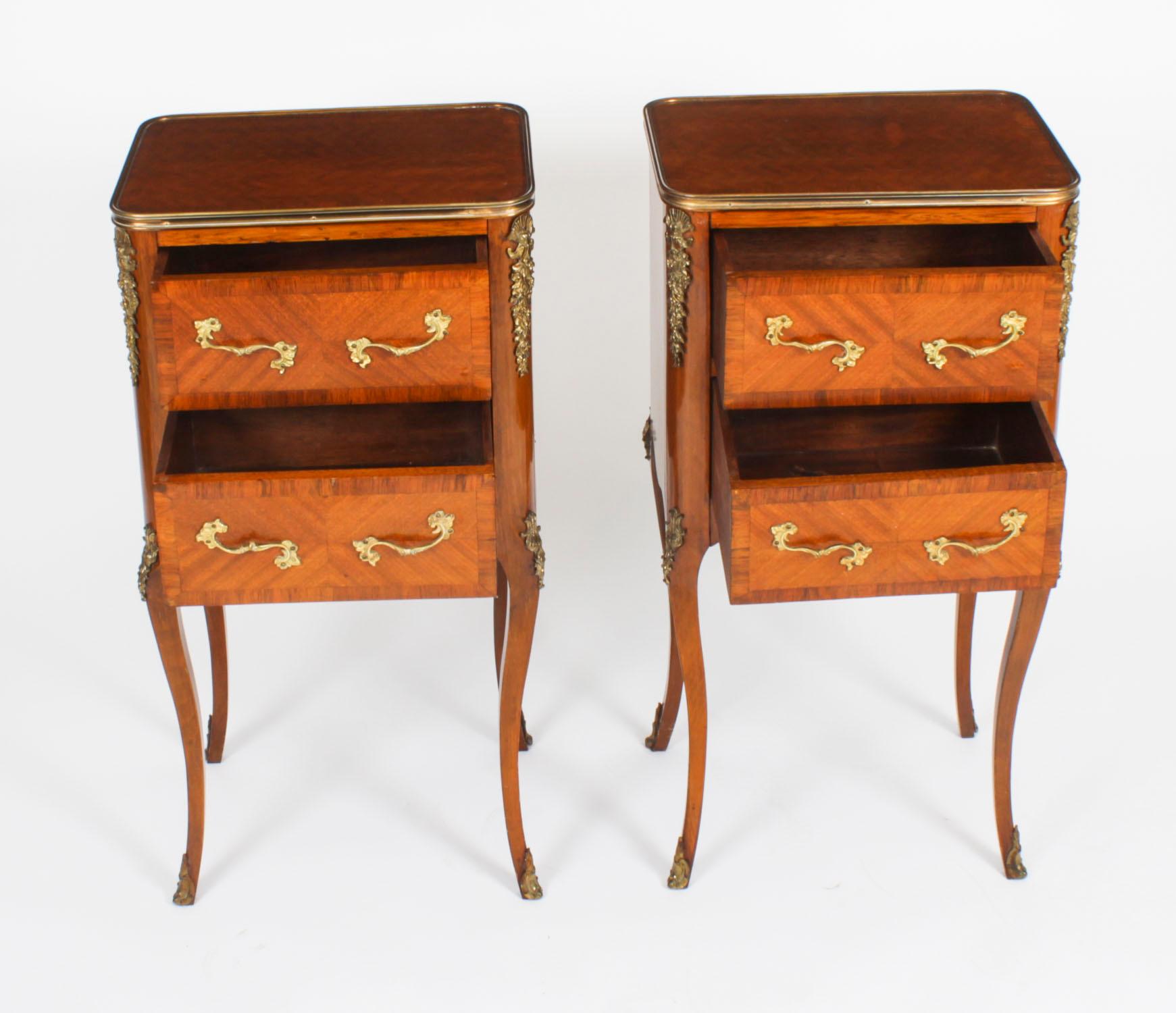 Late 19th Century Antique Pair French Bois de Violette Parquetry Bedside Cabinets 19th Century For Sale