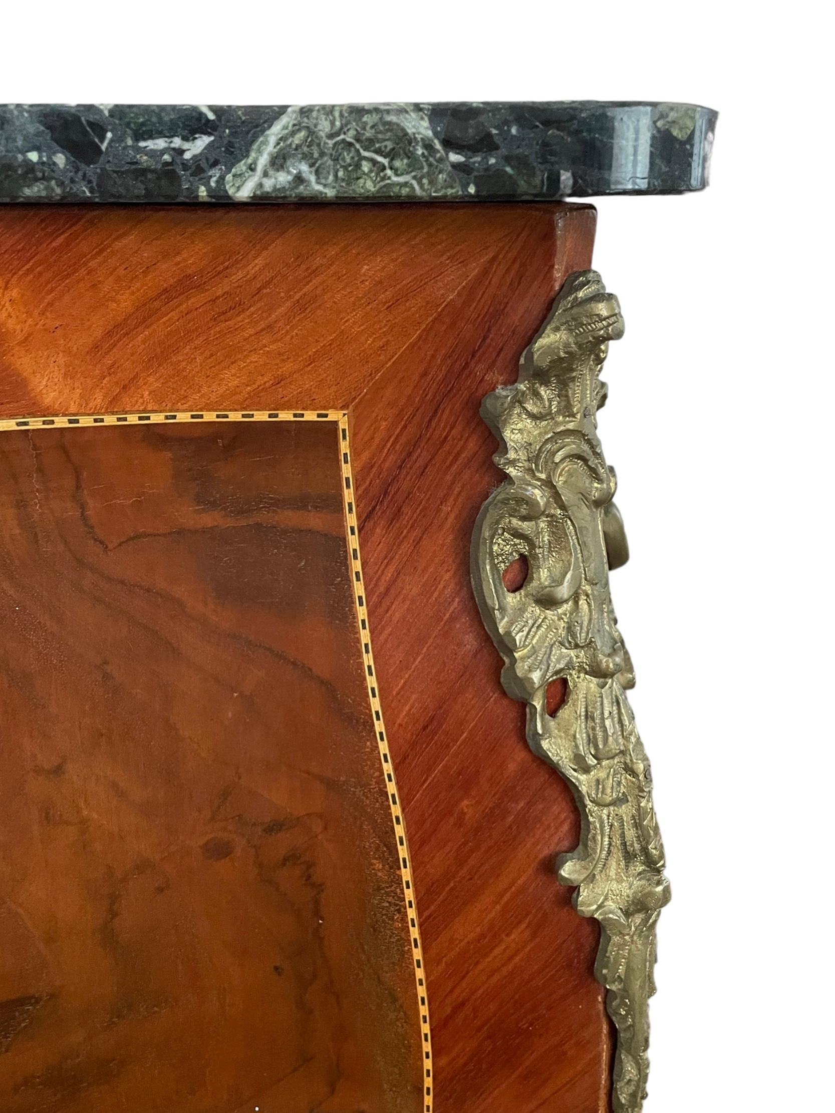 Antique Pair French Bombe Commodes Chest of Drawers Marble Tops Brass Ormulu 1