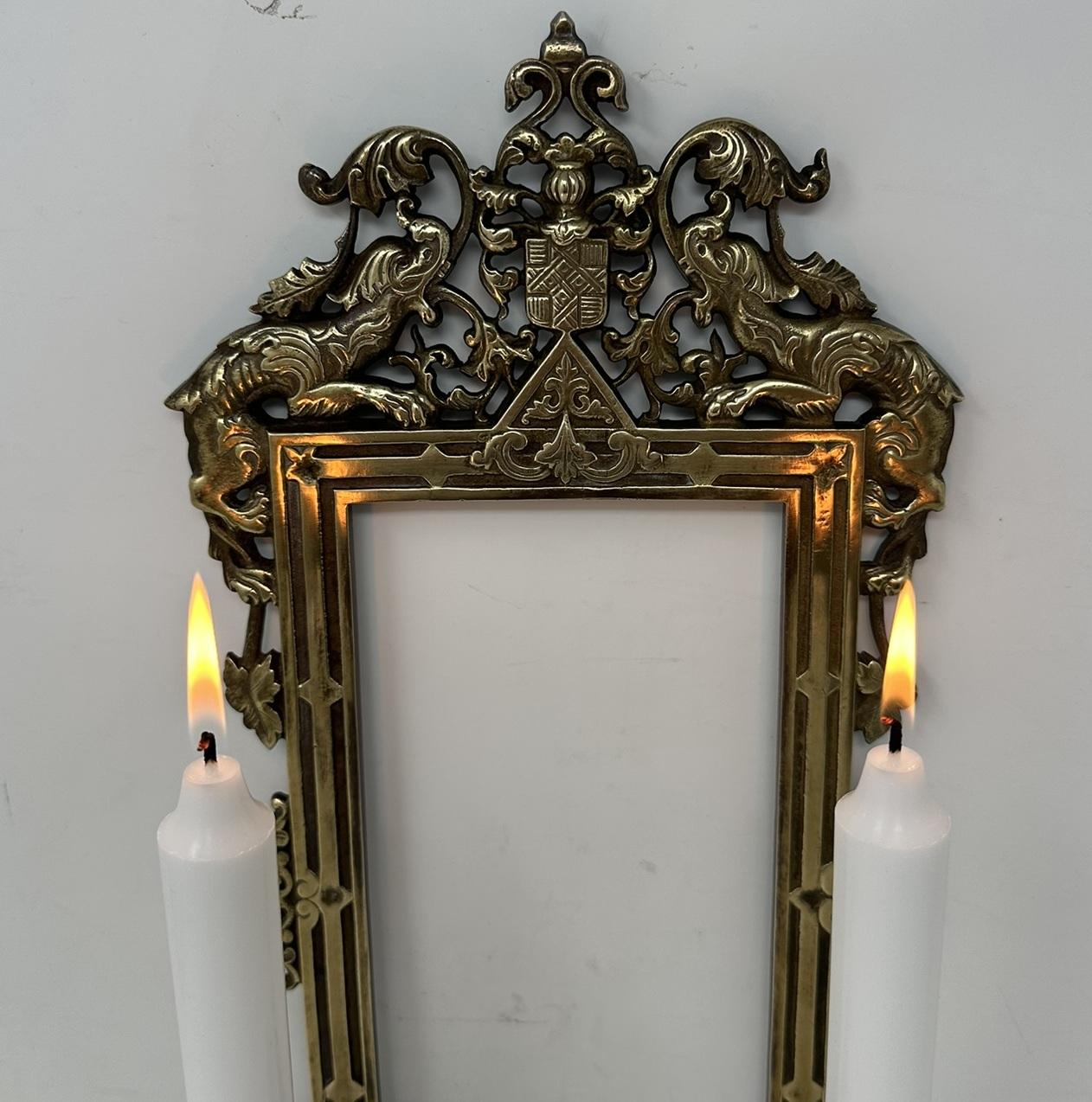 Antique Pair French Brass Girandole Wall Applique Sconces Mirrors Candlesticks For Sale 4