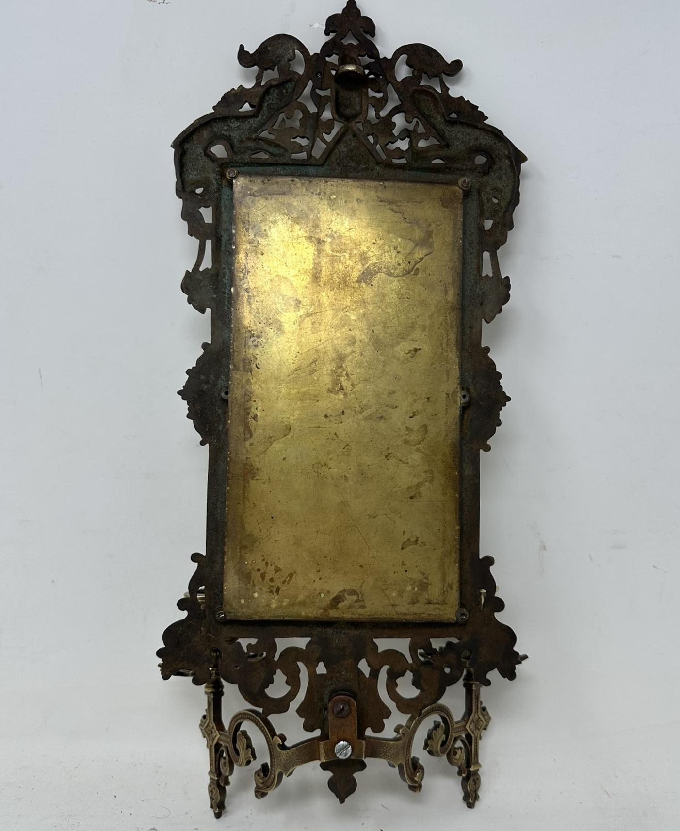 Antique Pair French Brass Girandole Wall Applique Sconces Mirrors Candlesticks For Sale 5