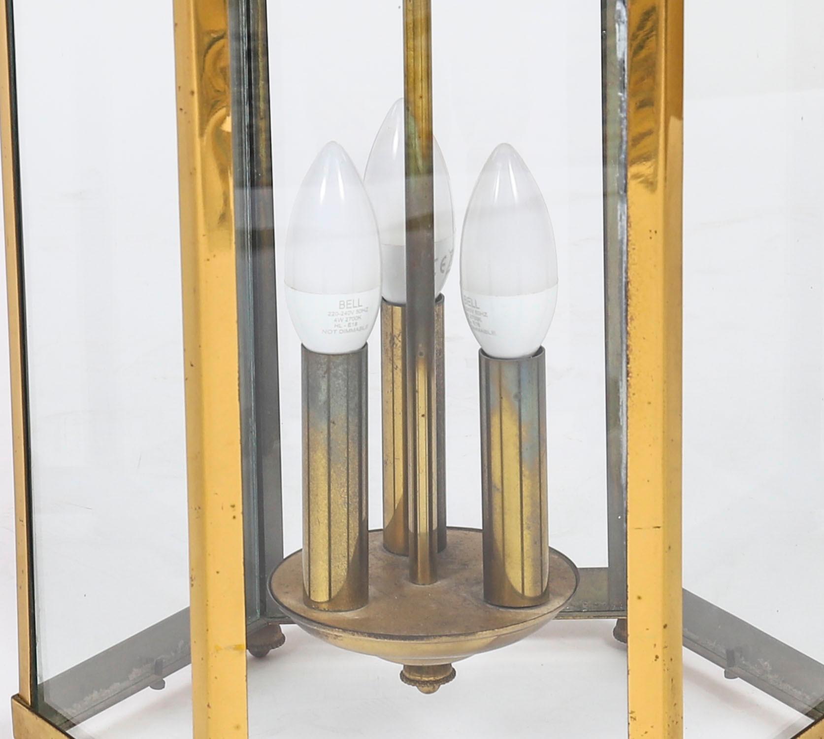 Antique Pair French Brass Hexagonal Hall Three Light Lanterns Circa1900 For Sale 3
