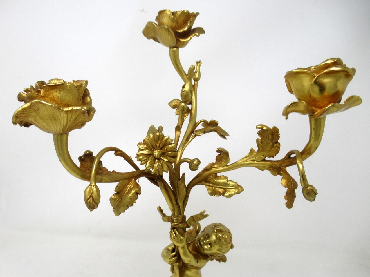 Antique Pair of French Breche Violet Gilt Bronze Ormolu Candelabra Candlestick 3