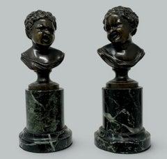 Antikes Paar französischer Bronzebüsten auf Marmorsockeln, Grand Tour, Jean Antoine Houdon zugeschrieben, 19. Jahrhundert