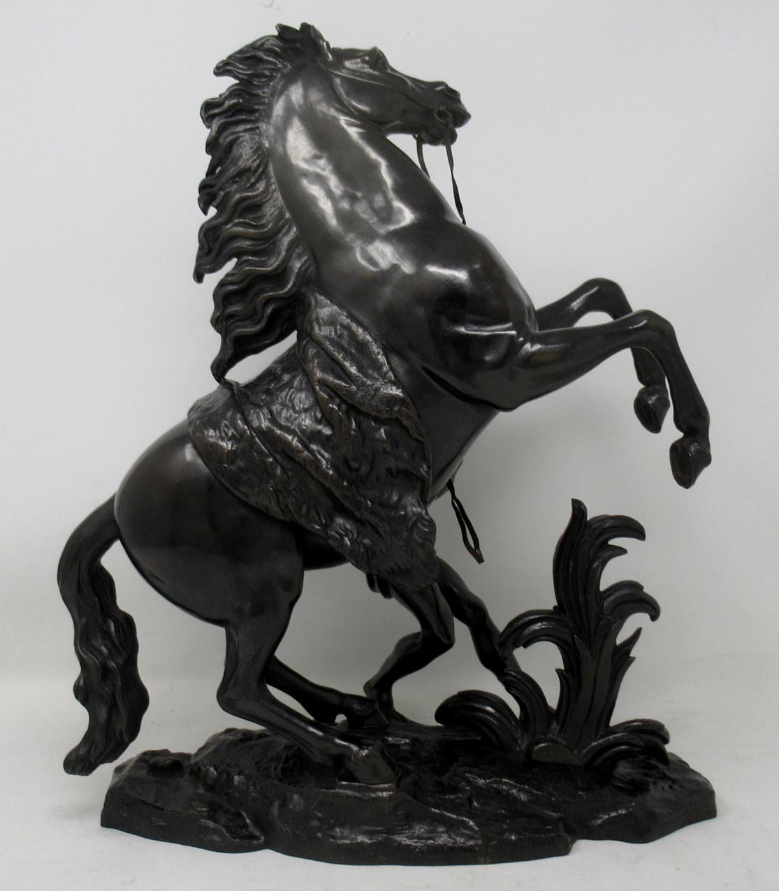 Victorian Antique Pair French Bronze Marley Horses Equestrian Guillaume Coustou 1677-1746