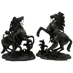 Antique Pair French Bronze Marley Horses Equestrian Guillaume Coustou 1677-1746
