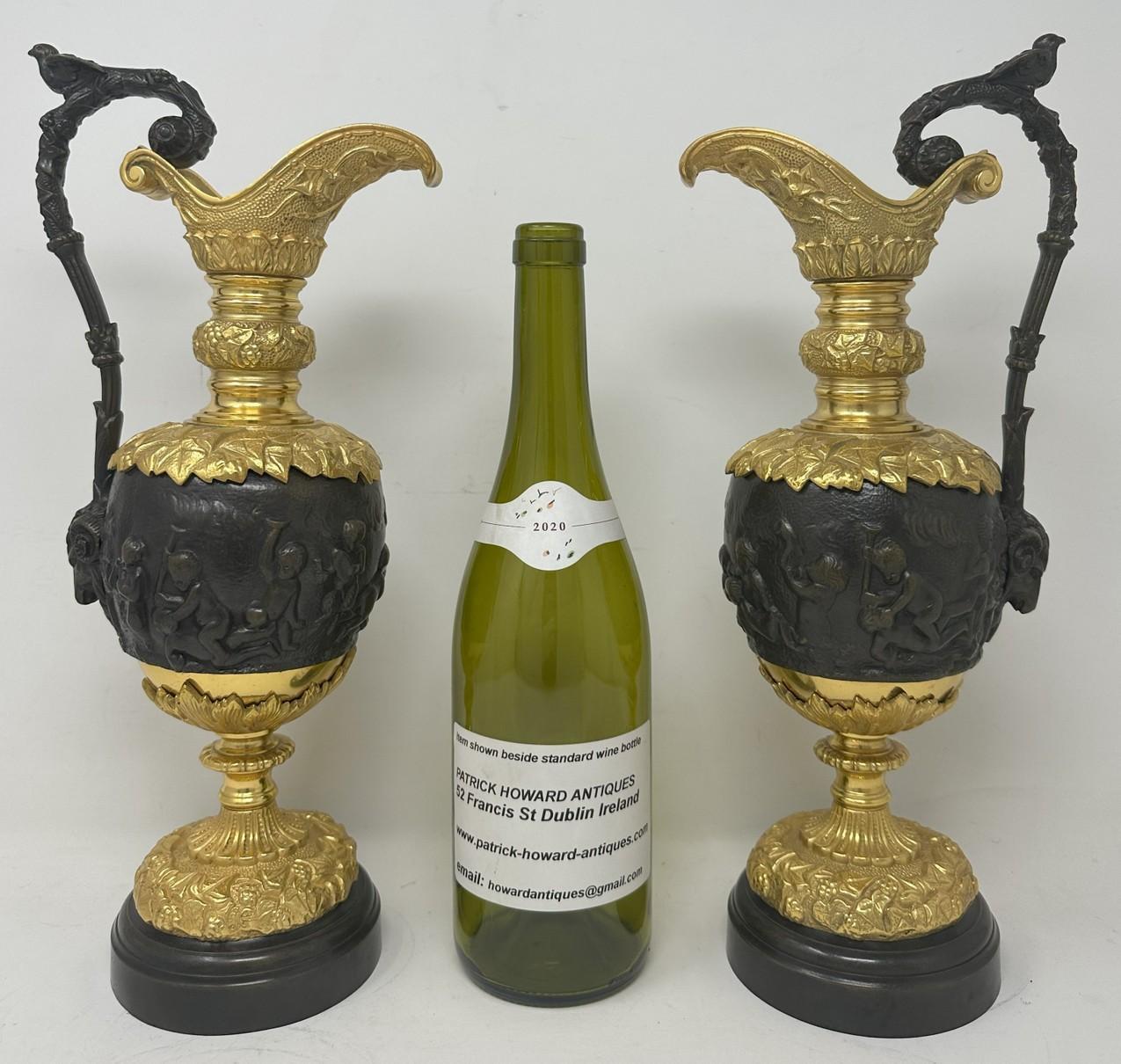 Antique Pair French Bronze Ormolu Ewers Vases Manner of Claude Michel Clodion 5