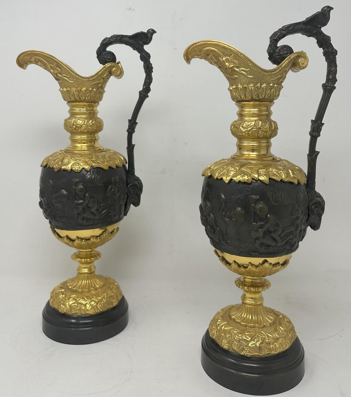 Grand Tour Antique Pair French Bronze Ormolu Ewers Vases Manner of Claude Michel Clodion