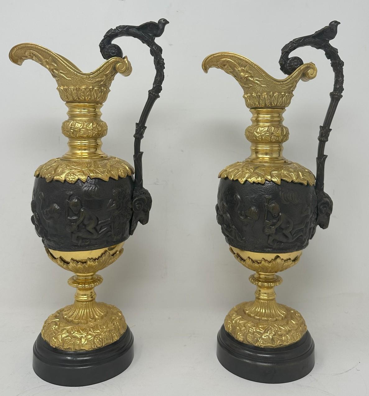 Antique Pair French Bronze Ormolu Ewers Vases Manner of Claude Michel Clodion In Excellent Condition In Dublin, Ireland