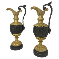 Antique Pair French Bronze Ormolu Ewers Vases Manner of Claude Michel Clodion
