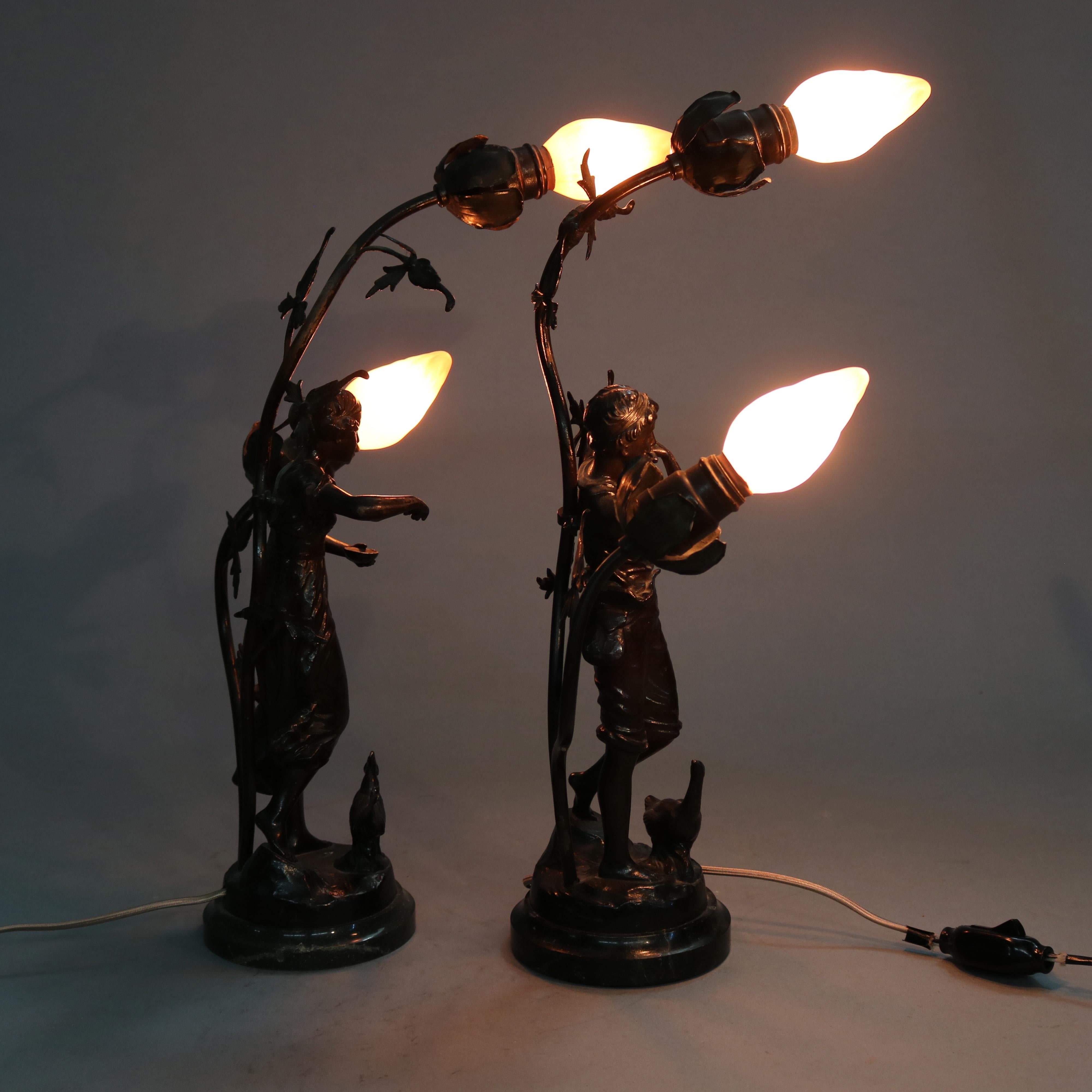 Antique Pair of French Bronzed Metal Figural Newel Post Lamps, circa 1900 5