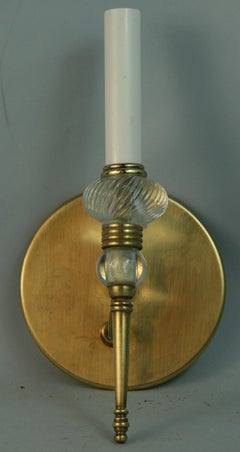 Antique Pair French  Deco Style Brass and Crystal Sconces