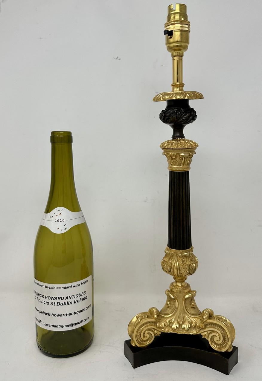 Antique Pair French Doré Bronze Empire Cut Crystal Ormolu Candlesticks Lamps  For Sale 5