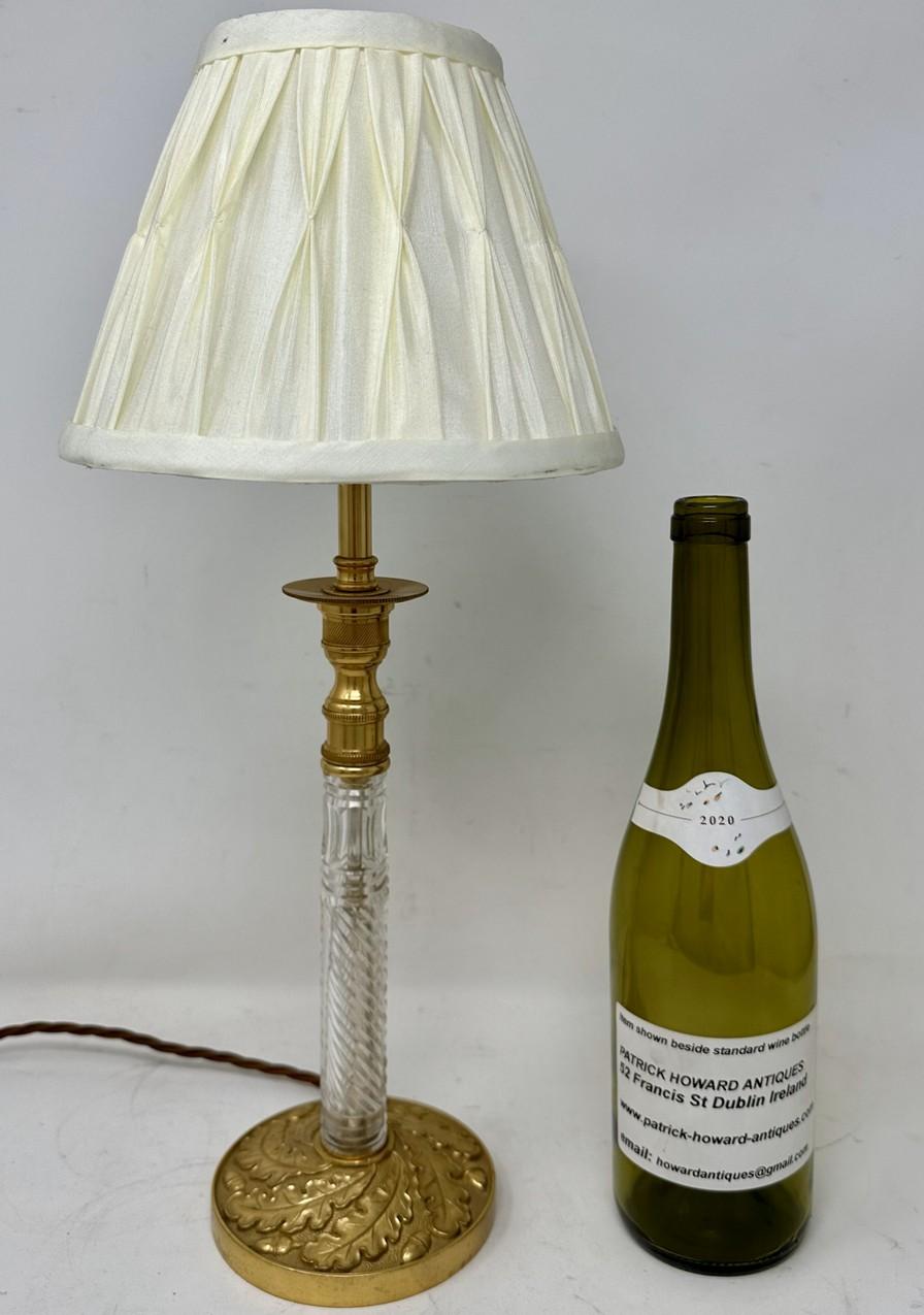 Antique Pair French Doré Bronze Empire Cut Crystal Ormolu Candlesticks Lamps  For Sale 6