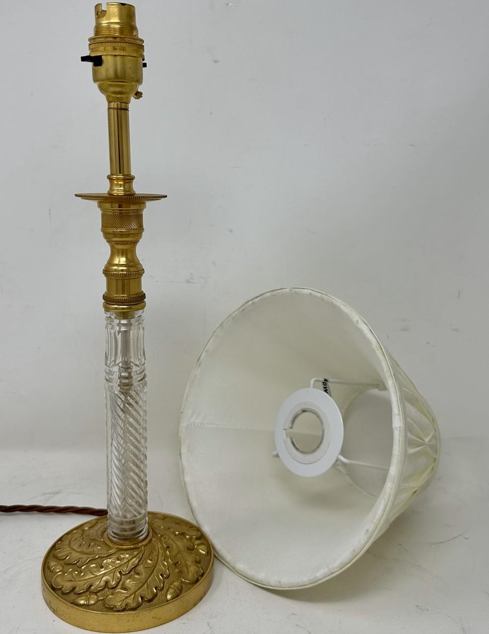 Antique Pair French Doré Bronze Empire Cut Crystal Ormolu Candlesticks Lamps  In Good Condition For Sale In Dublin, Ireland