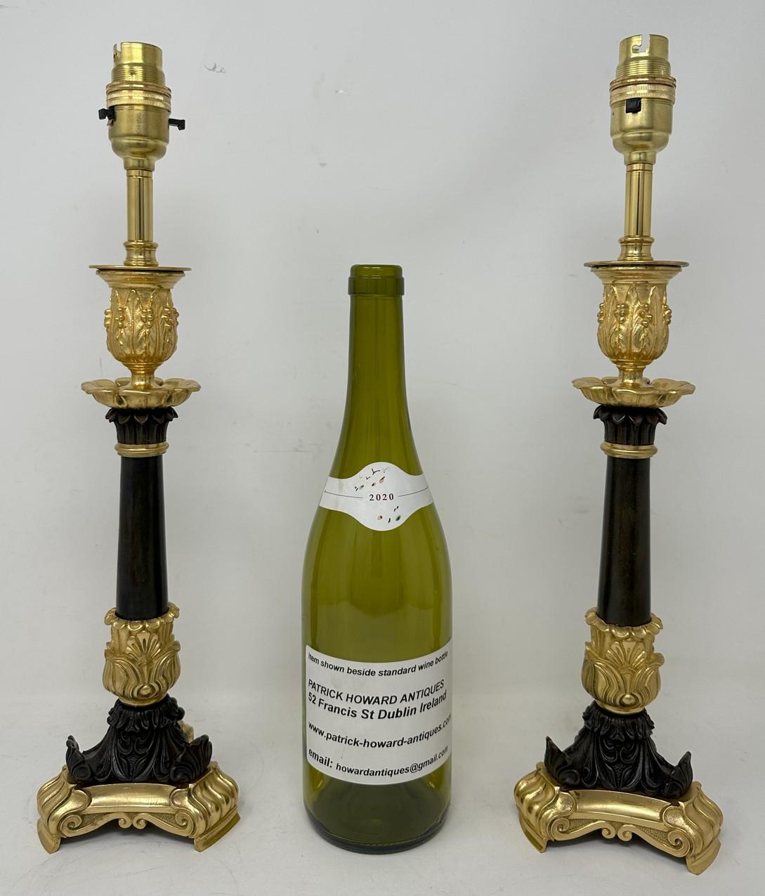 Antique Pair French Doré Bronze Empire Neoclassical Ormolu Candlesticks Lamps  5