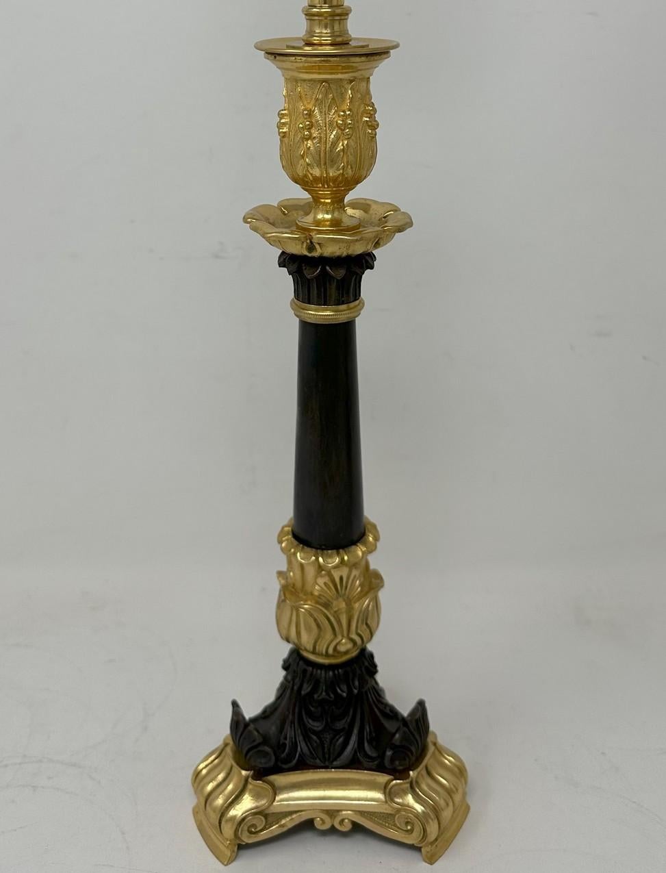 Antique Pair French Doré Bronze Empire Neoclassical Ormolu Candlesticks Lamps  In Good Condition In Dublin, Ireland