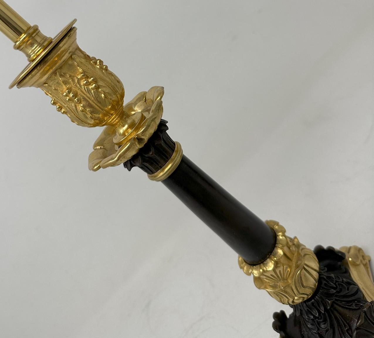 Antique Pair French Doré Bronze Empire Neoclassical Ormolu Candlesticks Lamps  1