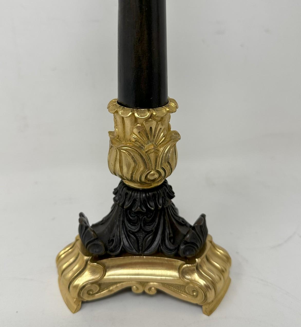 Antique Pair French Doré Bronze Empire Neoclassical Ormolu Candlesticks Lamps  2
