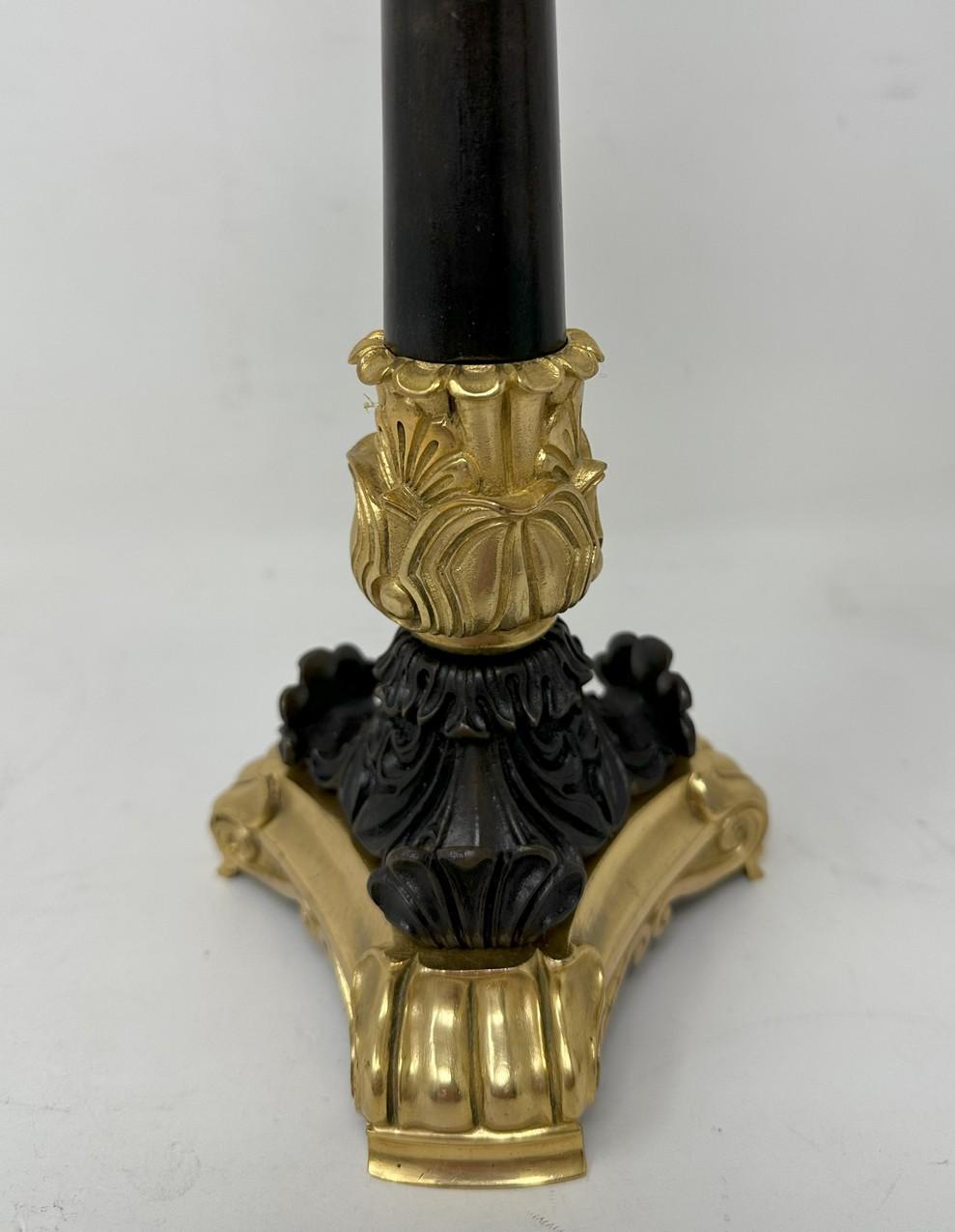 Antique Pair French Doré Bronze Empire Neoclassical Ormolu Candlesticks Lamps  3