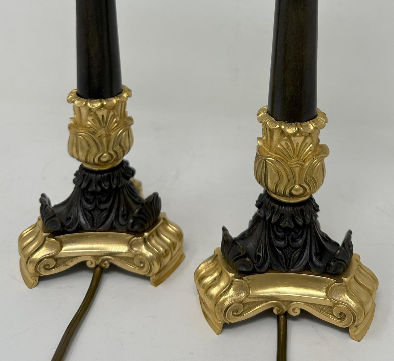 Antique Pair French Doré Bronze Empire Neoclassical Ormolu Candlesticks Lamps  4