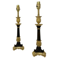 Antique Pair French Doré Bronze Empire Neoclassical Ormolu Candlesticks Lamps 
