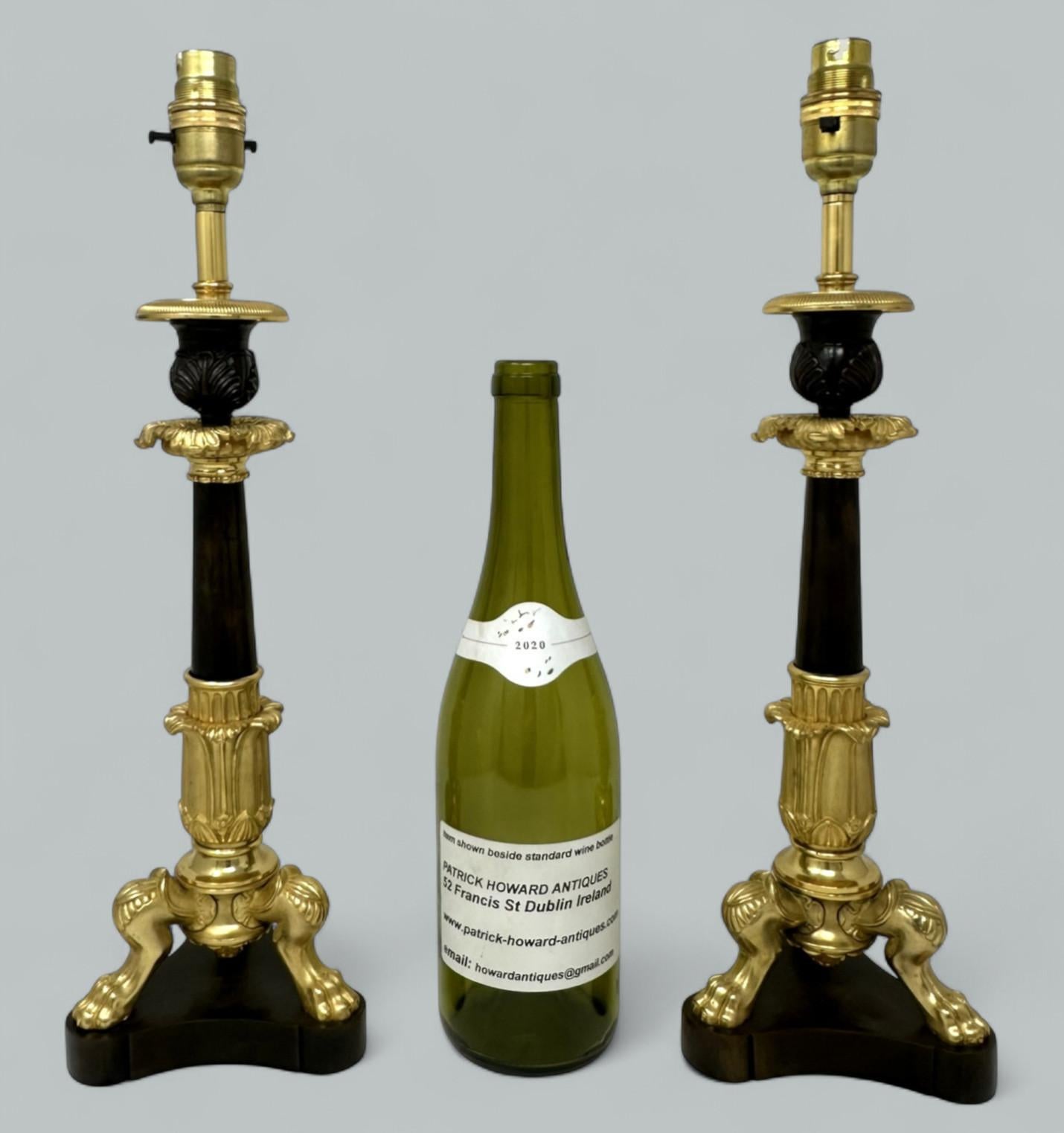 Antique Pair French Doré Bronze Neoclasical Ormolu Gilt Candlesticks Table Lamps For Sale 5