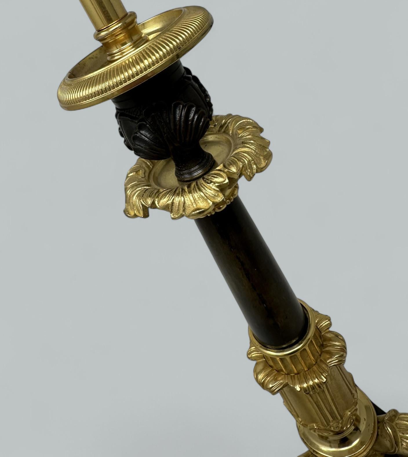 Antique Pair French Doré Bronze Neoclasical Ormolu Gilt Candlesticks Table Lamps For Sale 2