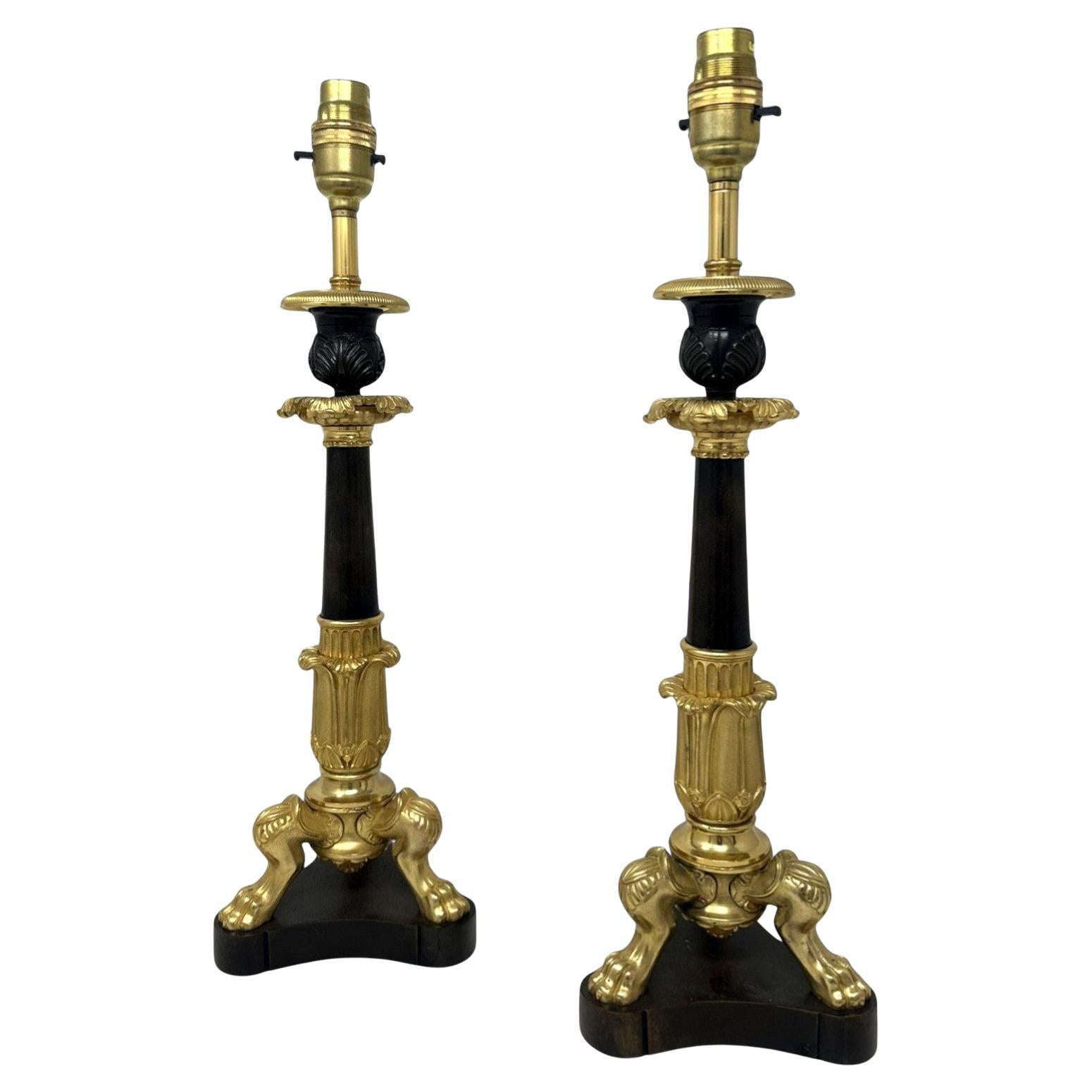 Antique Pair French Doré Bronze Neoclasical Ormolu Vergoldet Kerzenständer Tischlampen
