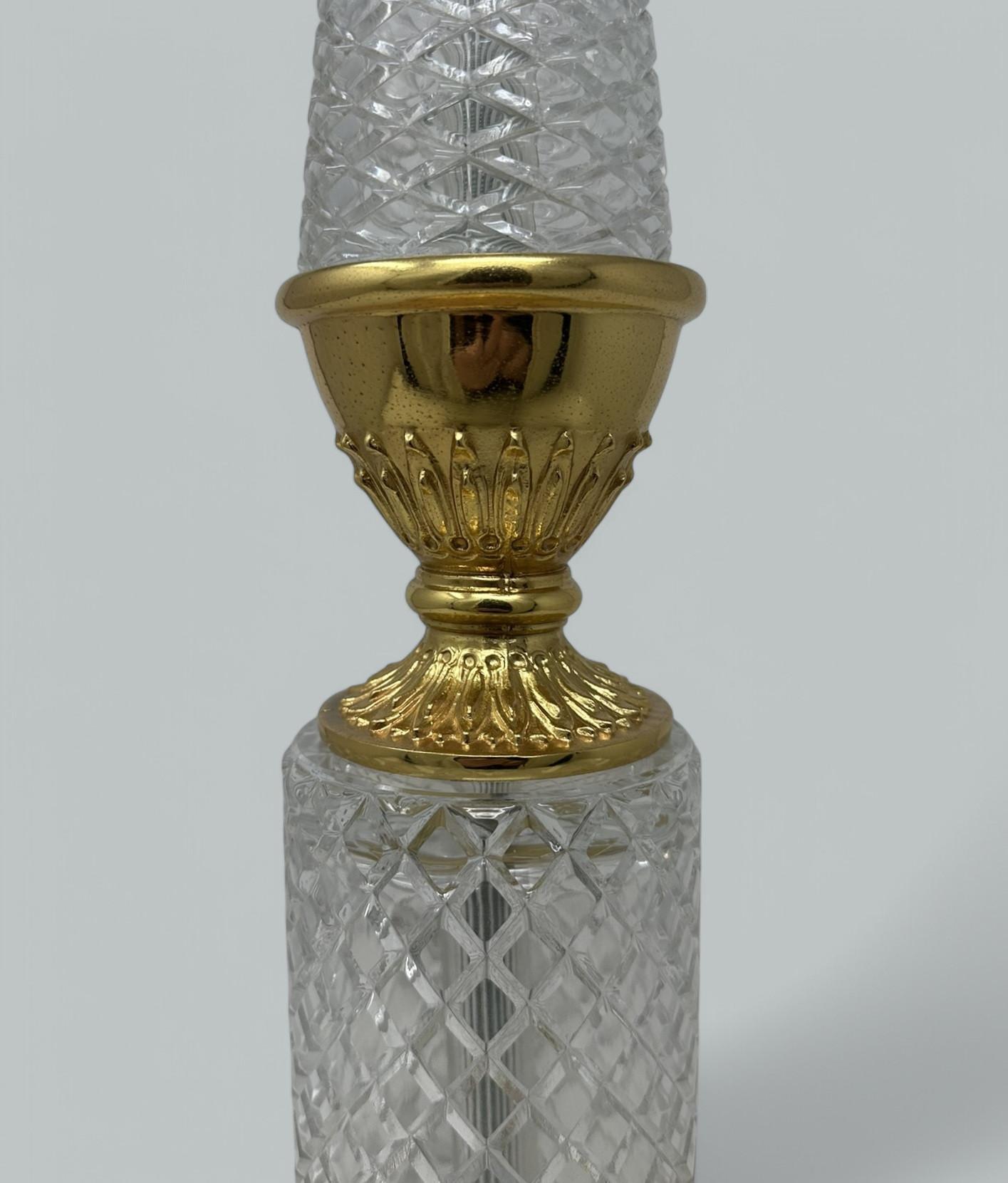 Cristallo Antique French Pair Doré Bronze Neoclassical Ormolu Gilt Baccarat Crystal Lamps