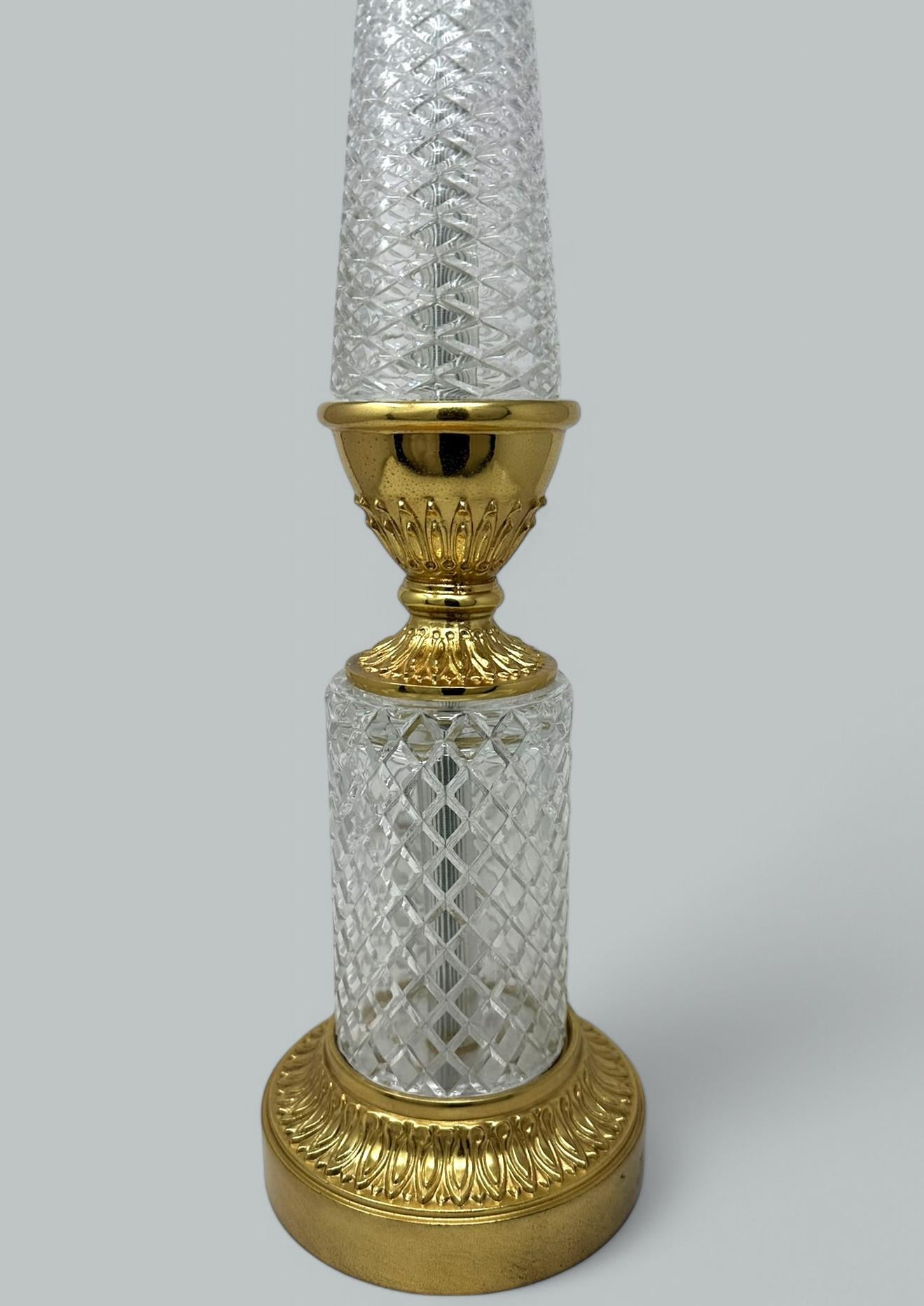 Antique French Pair Doré Bronze Neoclassical Ormolu Gilt Baccarat Crystal Lamps 1
