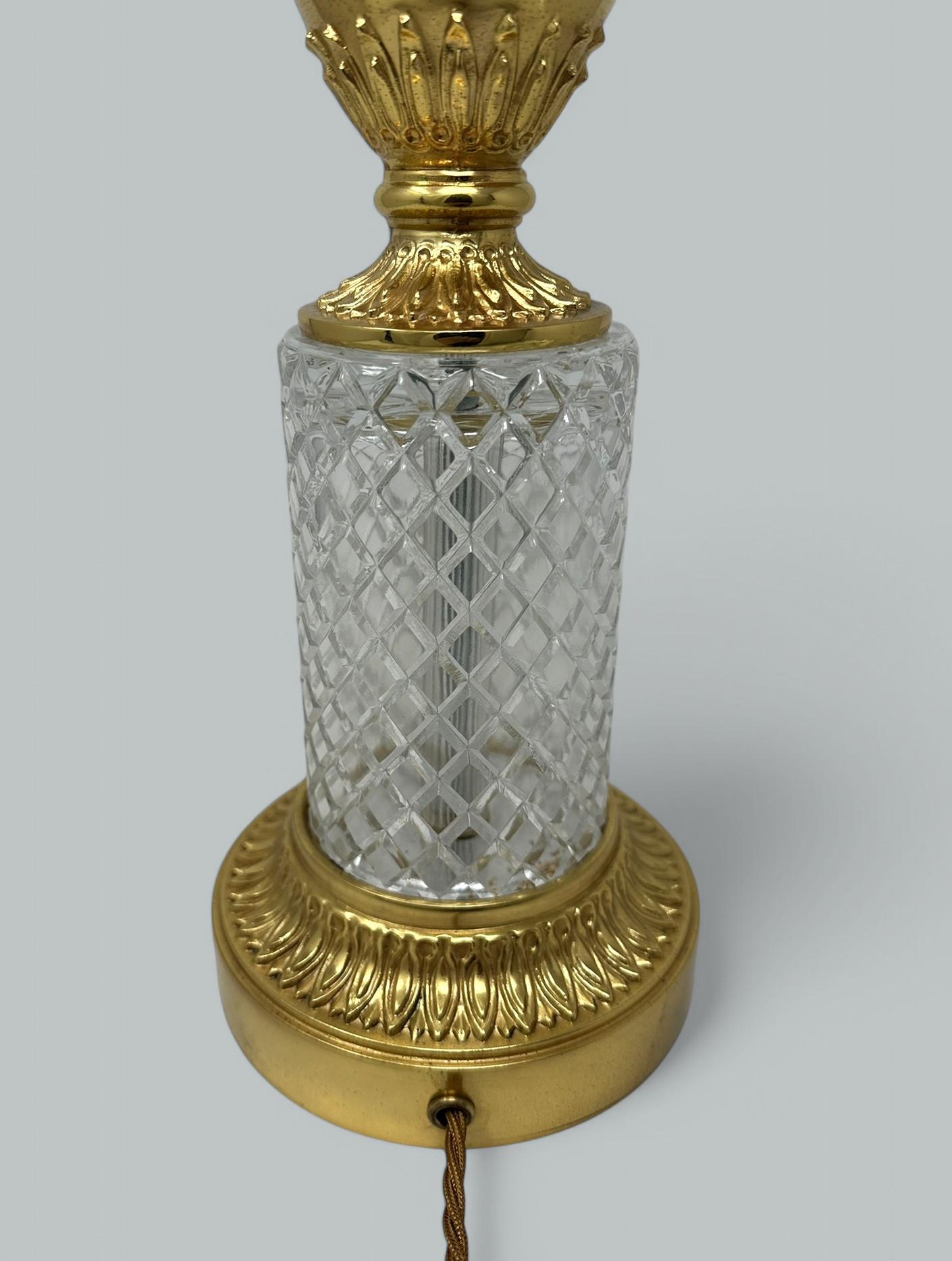 Antique French Pair Doré Bronze Neoclassical Ormolu Gilt Baccarat Crystal Lamps 2