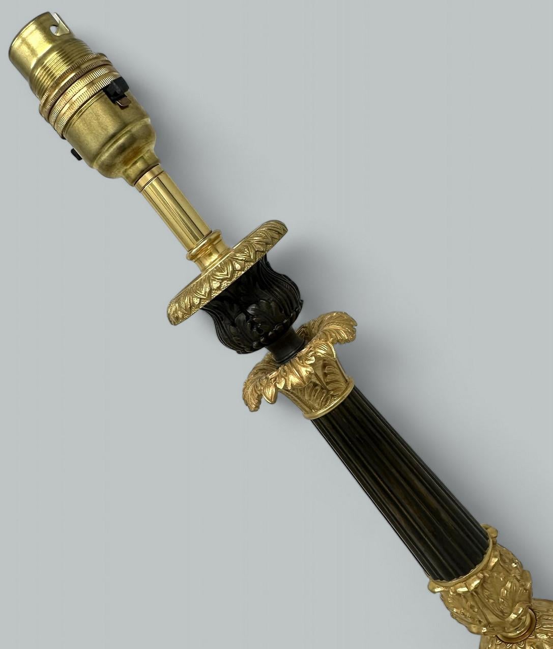 Antique Pair French Doré Bronze Neoclassical Ormolu Gilt Candlestick Table Lamps 3