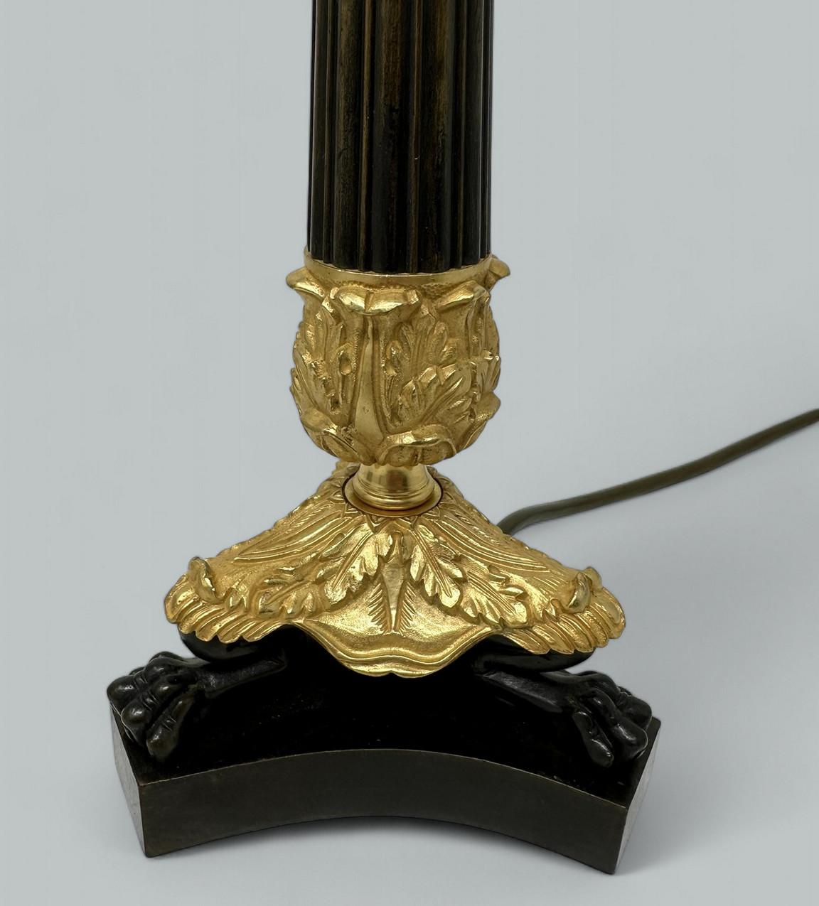 Antique Pair French Doré Bronze Neoclassical Ormolu Gilt Candlestick Table Lamps 4