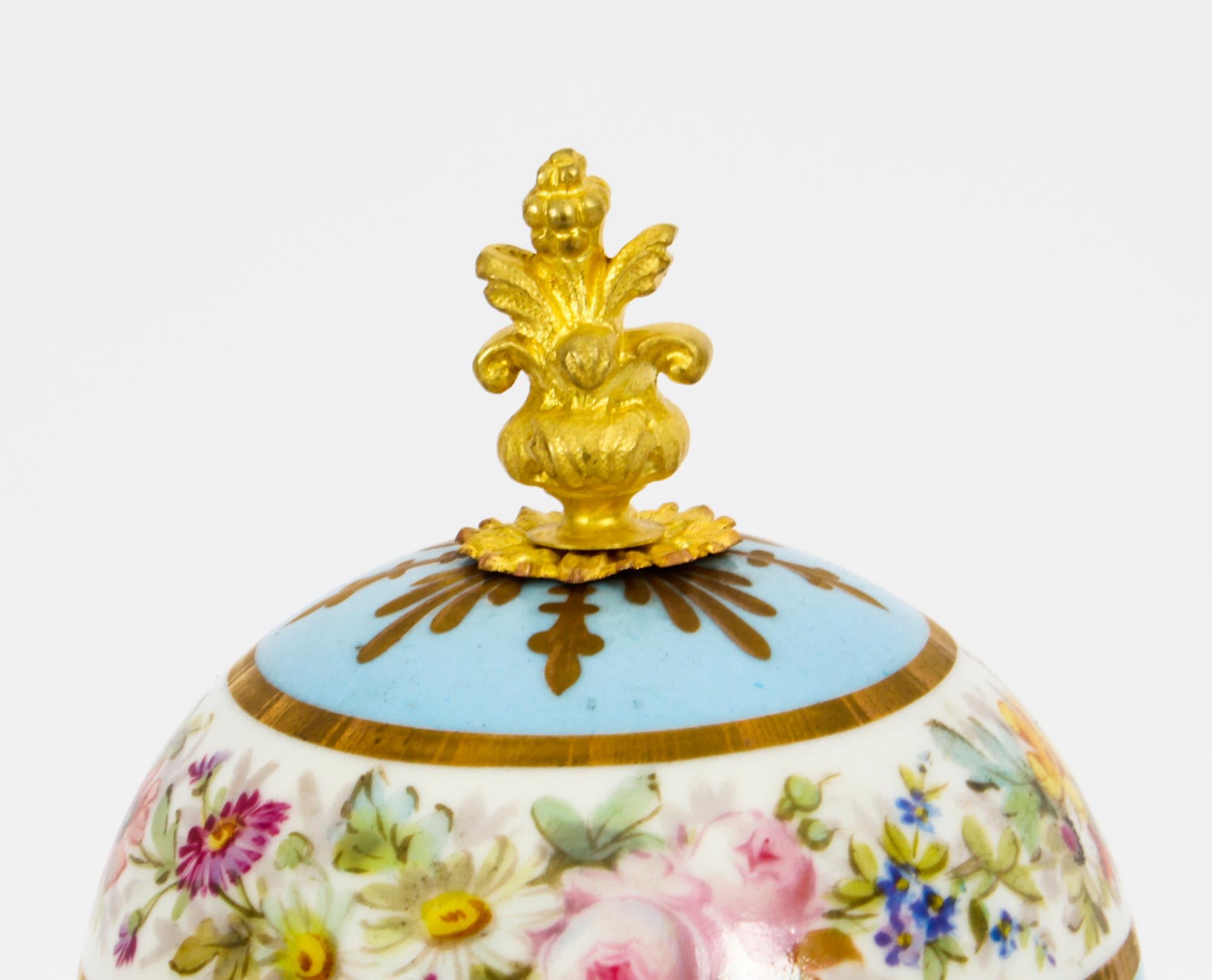 Antique Pair French Duck Egg Bleu Sevres Urns 19th C For Sale 9