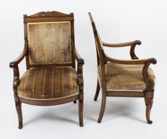 Antique Pair French Empire Armchair Fauteuils Chairs, 19th Century