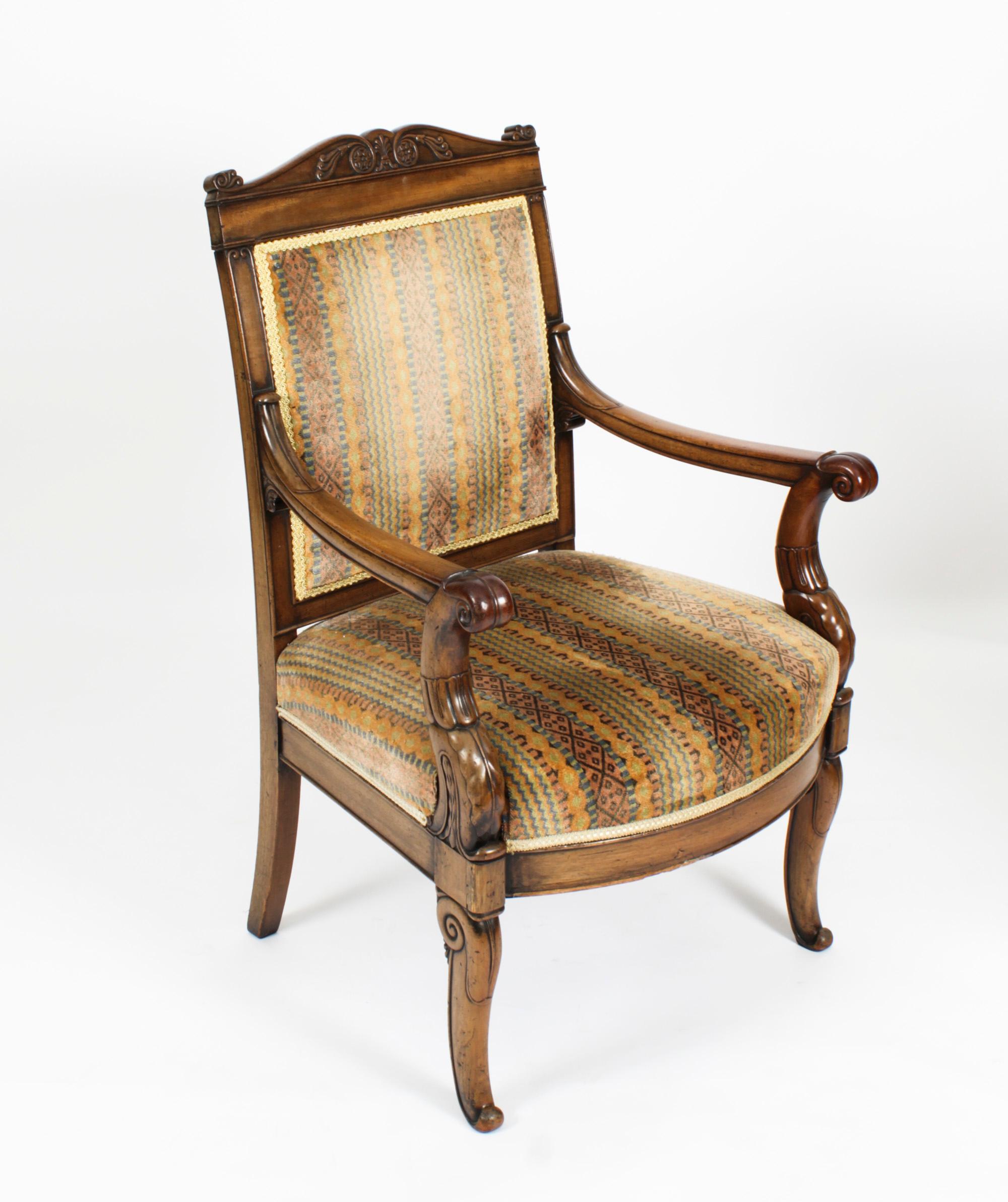 Antique Pair French Empire Armchair Fauteuils Chairs, 19th Century In Good Condition For Sale In London, GB