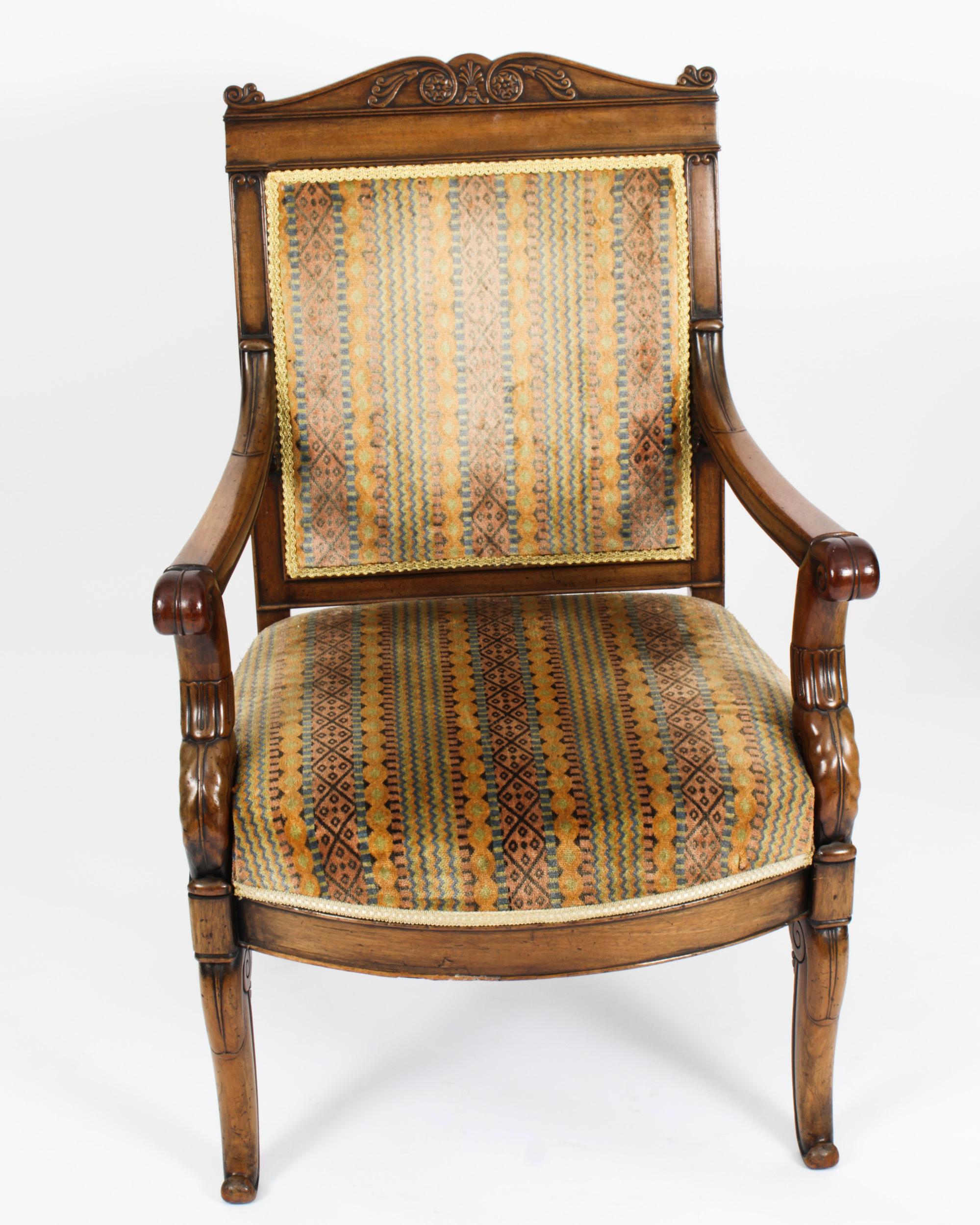Late 19th Century Antique Pair French Empire Armchair Fauteuils Chairs, 19th Century For Sale