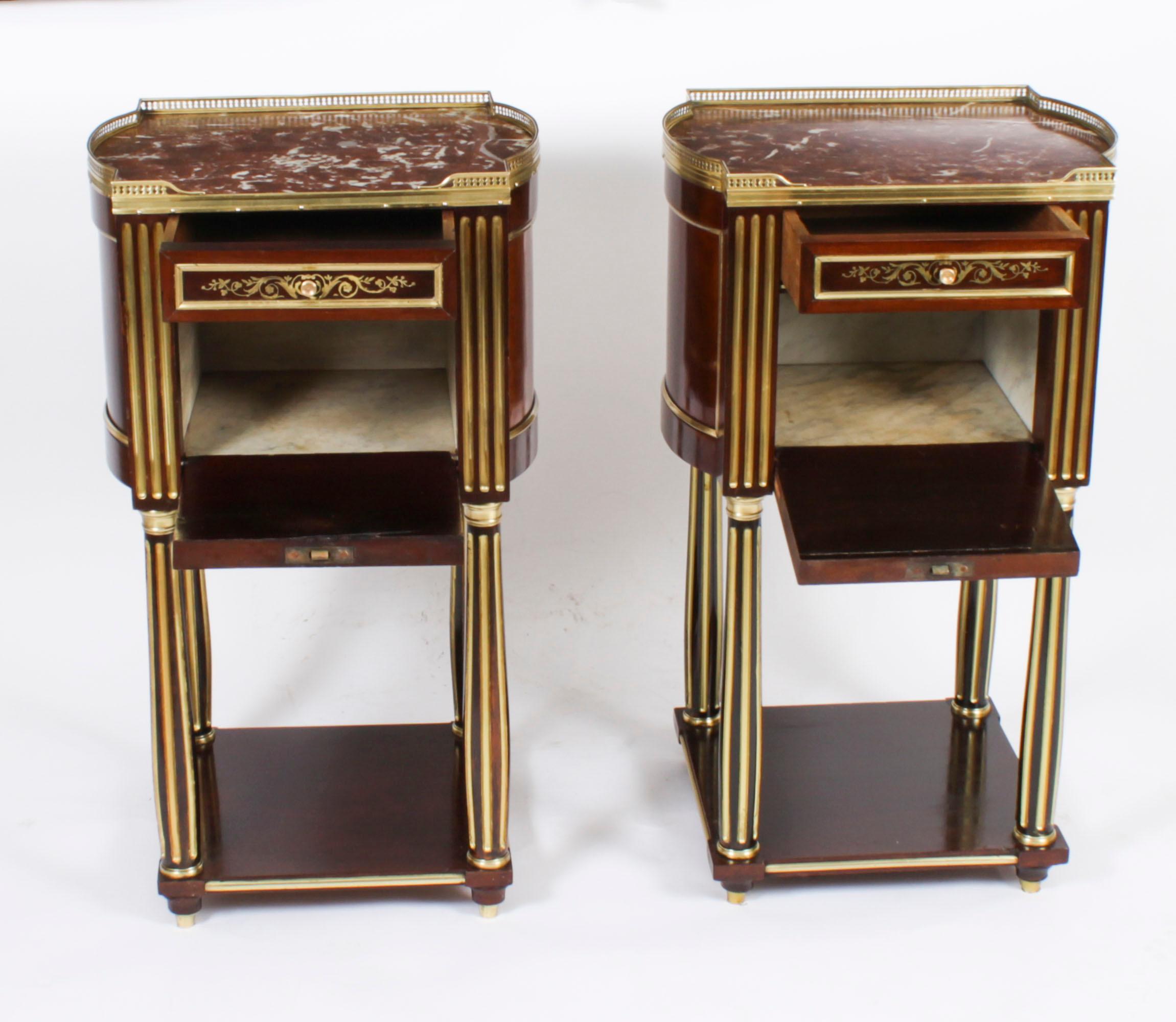 Antique Pair French Empire Mahogany Bedside Cabinets 19th Century In Good Condition For Sale In London, GB