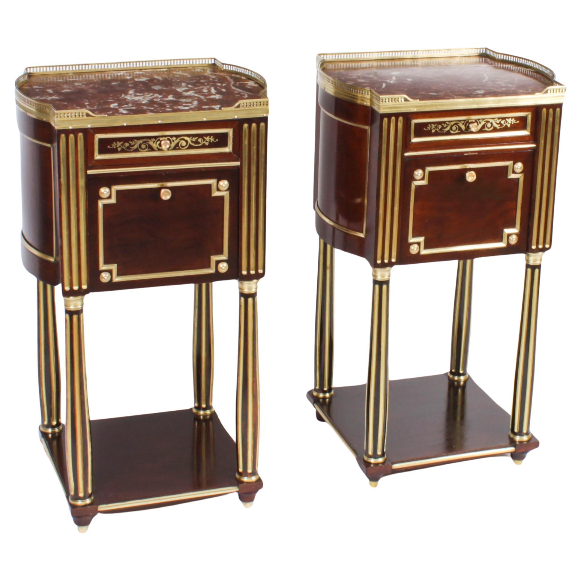 Antique Pair French Empire Mahogany Bedside Cabinets 19th Century For Sale