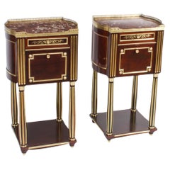 Antique Pair French Empire Mahogany Bedside Cabinets 19th Century