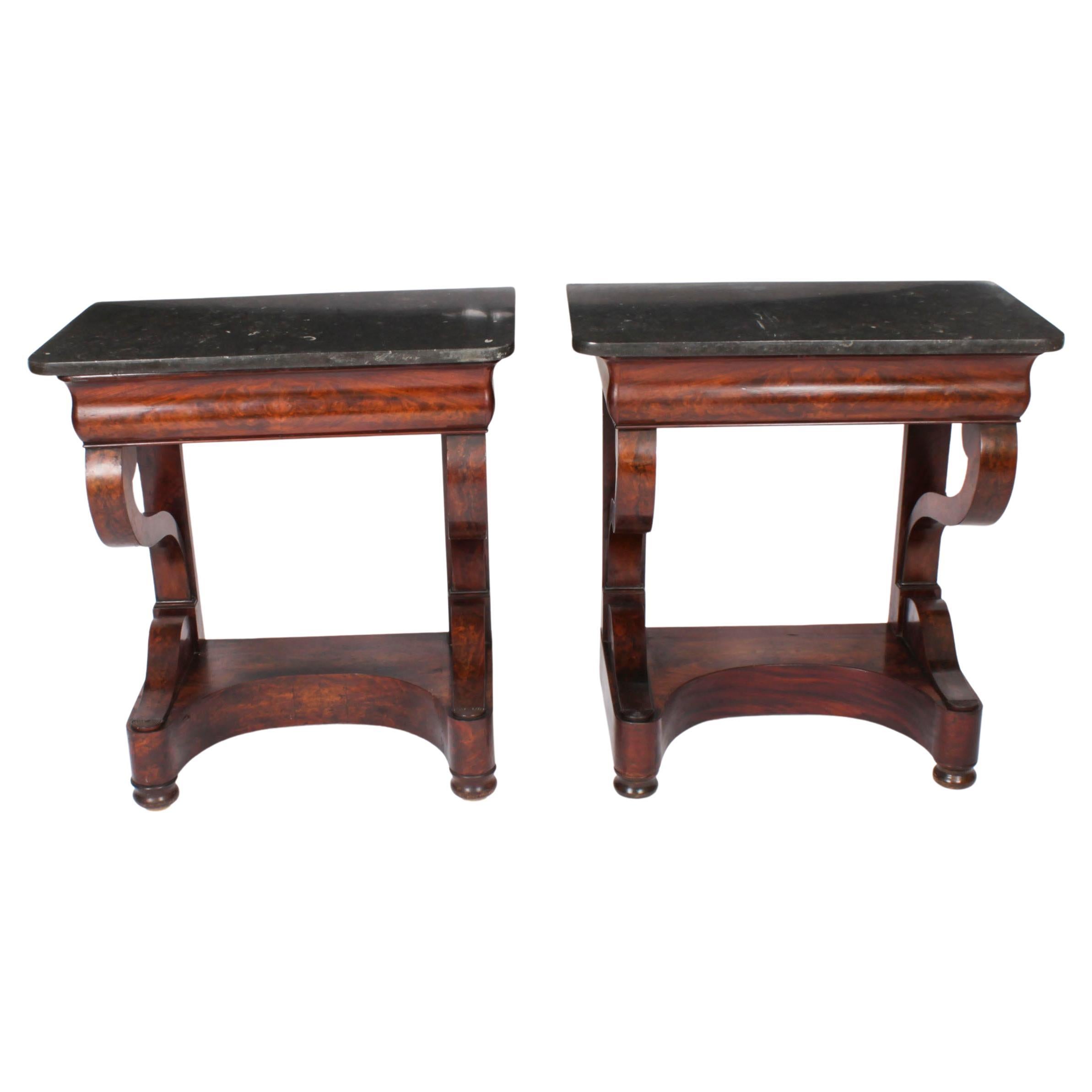 Antique Pair French Empire Marble Top Console Tables Circa 1840 19th Century