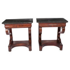 Antique Pair French Empire Marble Top Console Tables Circa 1840 19th Century